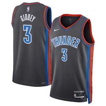 Men%27s Oklahoma City Thunder #3 Josh Giddey Gray Icon Edition Stitched Basketball Jersey Dzhi->oklahoma city thunder->NBA Jersey